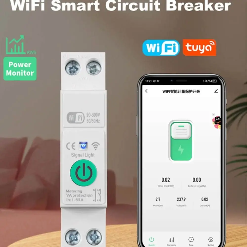 Умный автоматический выключатель Tuya WiFi с дистанционным управлением, измерение энергии, кВтч, умный автоматический выключатель Wi-Fi
Умный автоматический выключатель Tuya WiFi с дистанционным управлением, измерение энергии, кВтч, умный автоматический выключатель Wi-Fi
