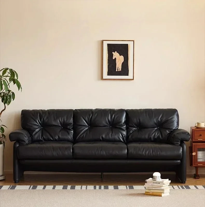 Leather sofa American black living room straight row retro small apartment Italian minimalist leather sofa
Leather sofa American black living room straight row retro small apartment Italian minimalist leather sofa