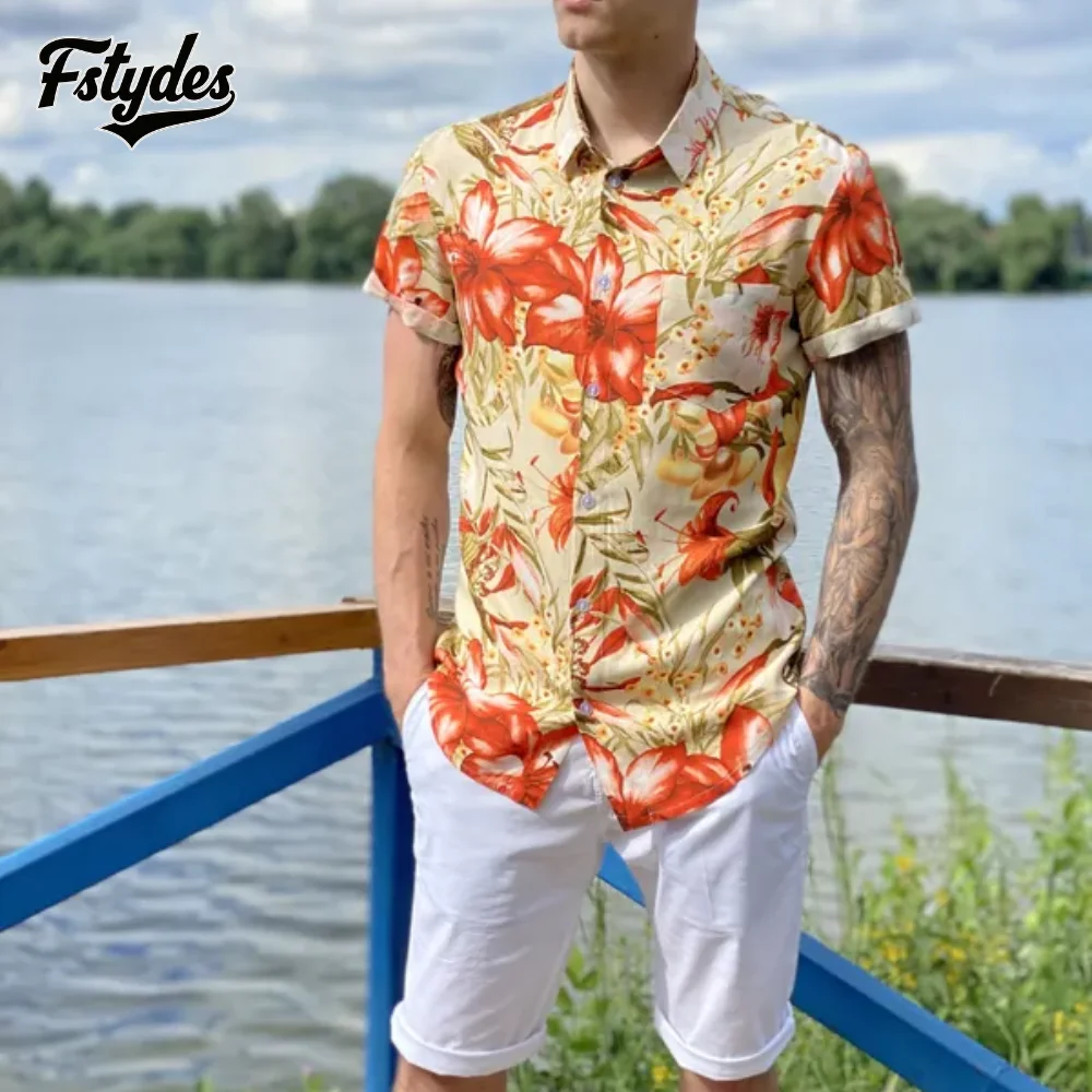 Fstydes Men's Hawaiian flower shirt 3d printed beach short sleeve fashion casual top
Fstydes Men's Hawaiian flower shirt 3d printed beach short sleeve fashion casual top