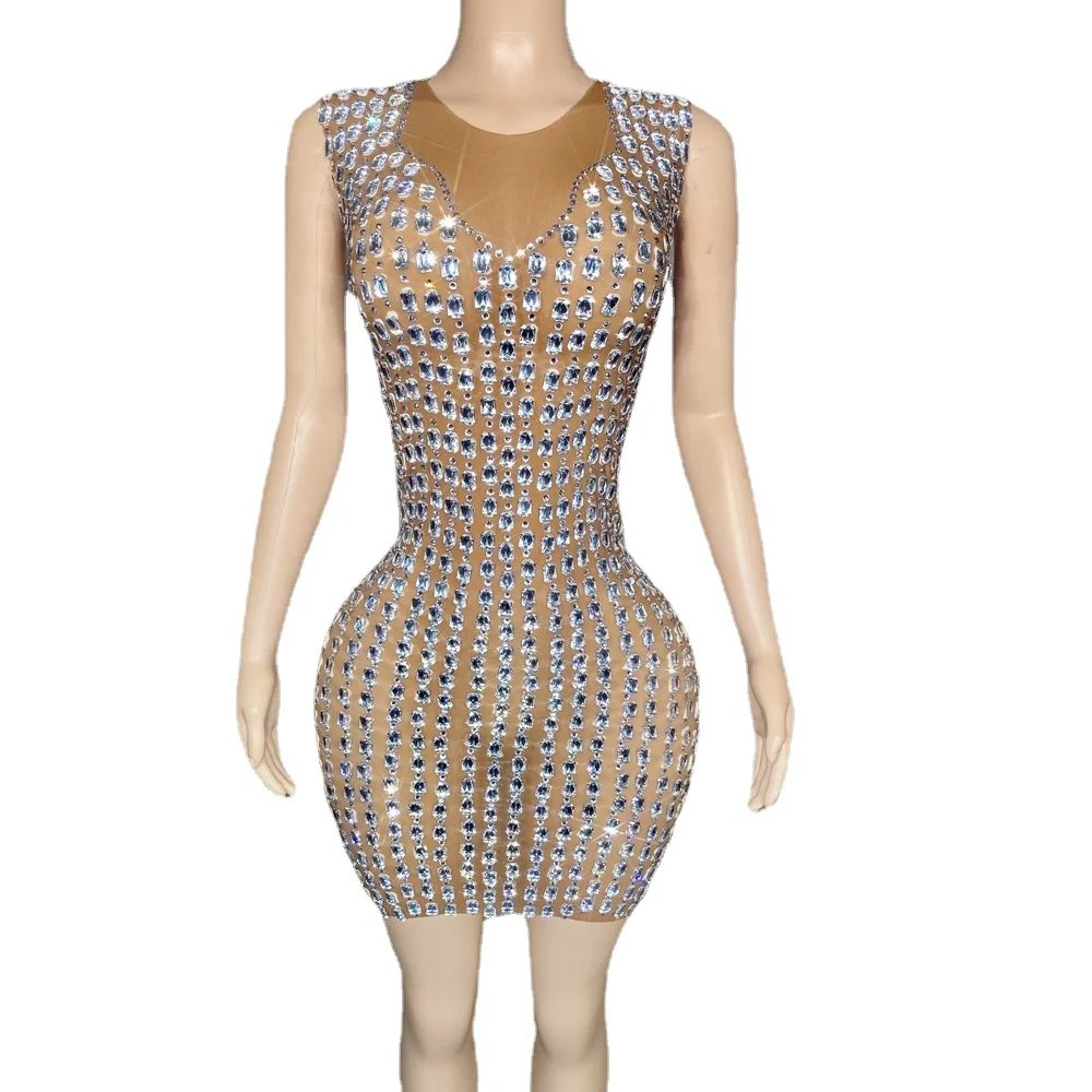 Sparkly Crystals Brown Mesh See Through Sleeveless Short Dress for Women Sexy Celebrate Evening Party Birthday Dress
Sparkly Crystals Brown Mesh See Through Sleeveless Short Dress for Women Sexy Celebrate Evening Party Birthday Dress