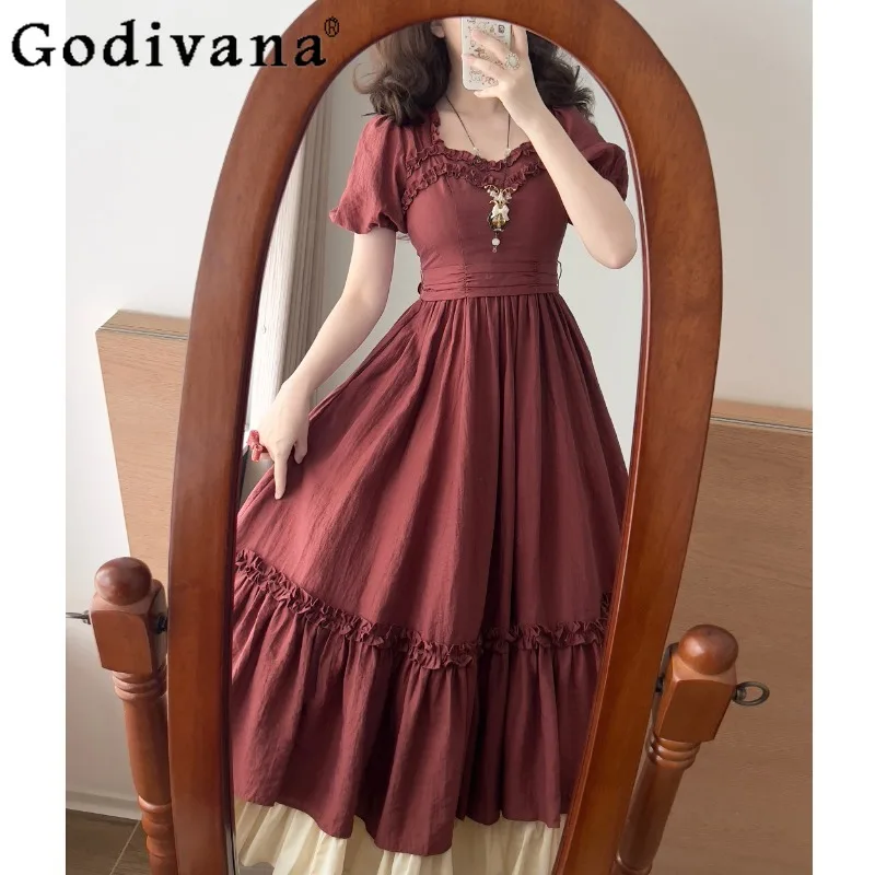 Japanese Original Lolita French Retro Square Neck Ruffle Dress Elegant Lady Short Sleeve High Waist Slim Dress
Japanese Original Lolita French Retro Square Neck Ruffle Dress Elegant Lady Short Sleeve High Waist Slim Dress