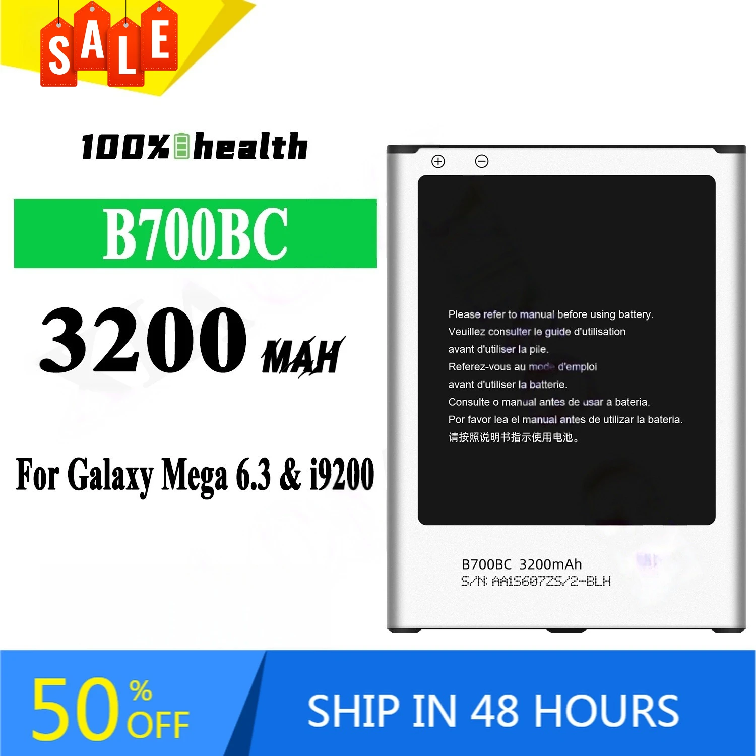 B700BC 3200mah Mobile Phone Battery for Samsung Galaxy Mega 6.3 I9200 Rechargeable Battery
B700BC 3200mah Mobile Phone Battery for Samsung Galaxy Mega 6.3 I9200 Rechargeable Battery