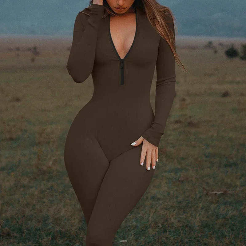 Women's Yoga Jumpsuit Workout Ribbed Long Sleeve Front Zip Athletic Solid Color Bodysuit Jumpsuit
Women's Yoga Jumpsuit Workout Ribbed Long Sleeve Front Zip Athletic Solid Color Bodysuit Jumpsuit
