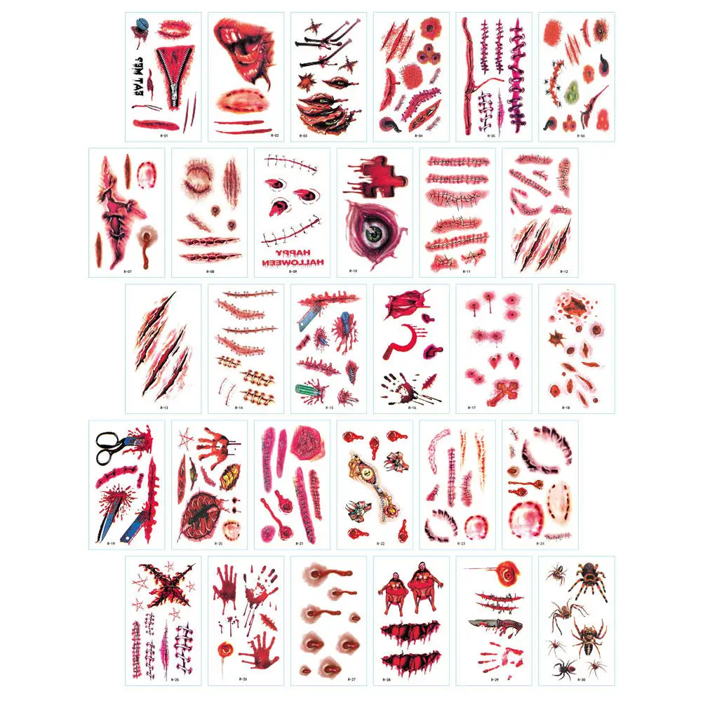 Halloween Stickers Temporary Tattoos Decorative Body Art Scar Pattern Household Halloween Stickers Disposable Paper Accessories
Halloween Stickers Temporary Tattoos Decorative Body Art Scar Pattern Household Halloween Stickers Disposable Paper Accessories