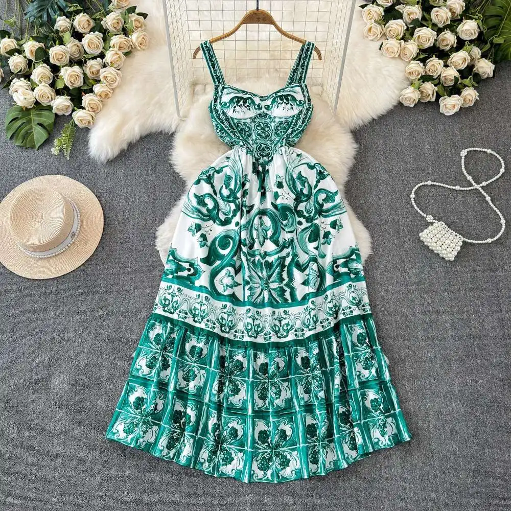 JAMERARY Runway Floral Print Green White Porcelain Long Maxi Summer Holiday Dress Women Straps Sundress Beach Elastic Back
JAMERARY Runway Floral Print Green White Porcelain Long Maxi Summer Holiday Dress Women Straps Sundress Beach Elastic Back