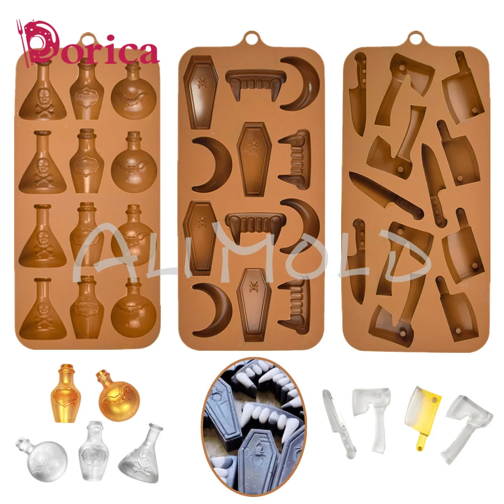 Bottle/Knife/Tombstone Design Silicone Chocolate Mold DIY Halloween Candy Mould Resin Clay Model Cake Decorating Tools Bakeware
Bottle/Knife/Tombstone Design Silicone Chocolate Mold DIY Halloween Candy Mould Resin Clay Model Cake Decorating Tools Bakeware