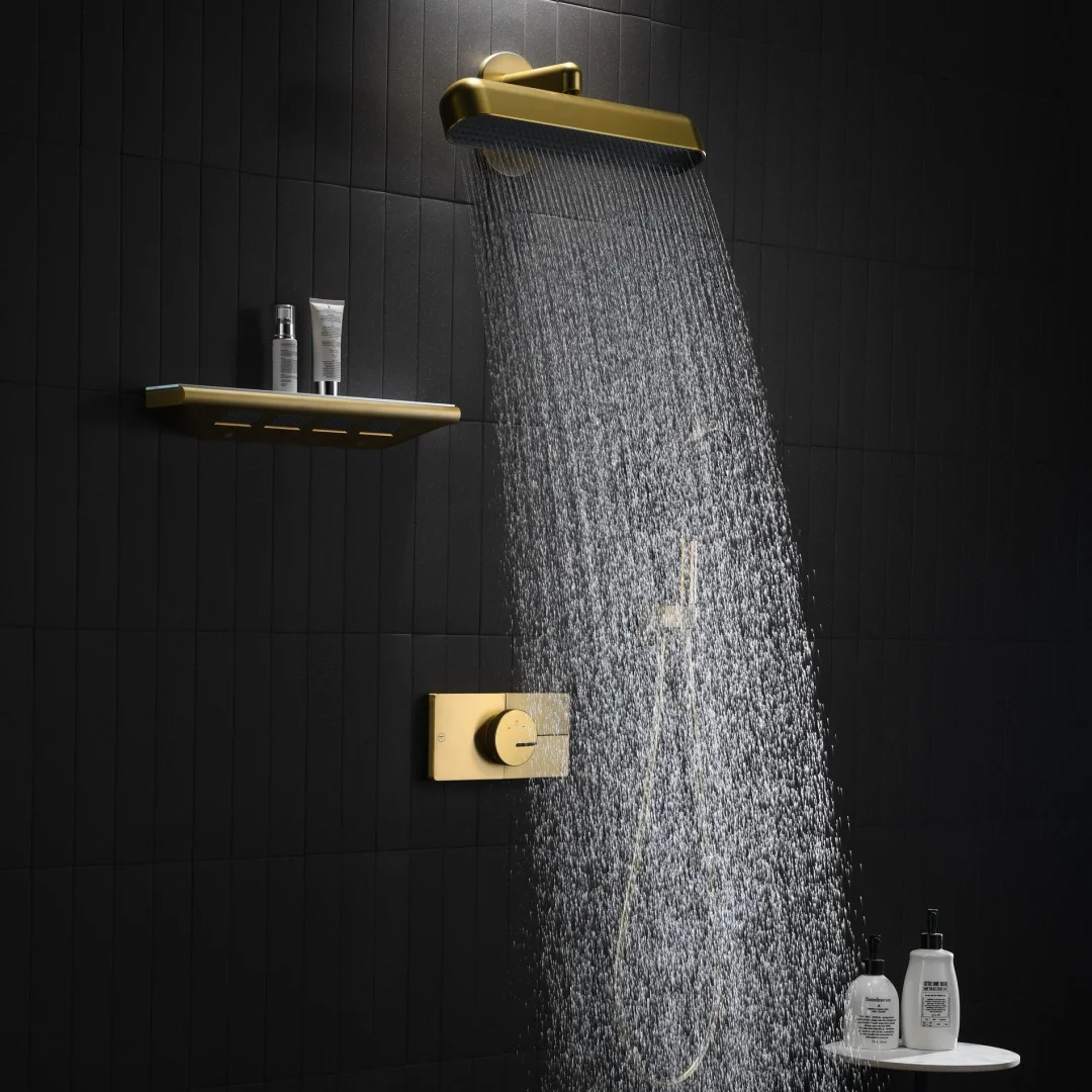 Brushed Gold Bathroom Shower Faucet With Bathroom Shelf Black Shower Faucet Brass Cold & Hot Grey Bathroom Shower Tap
Brushed Gold Bathroom Shower Faucet With Bathroom Shelf Black Shower Faucet Brass Cold & Hot Grey Bathroom Shower Tap