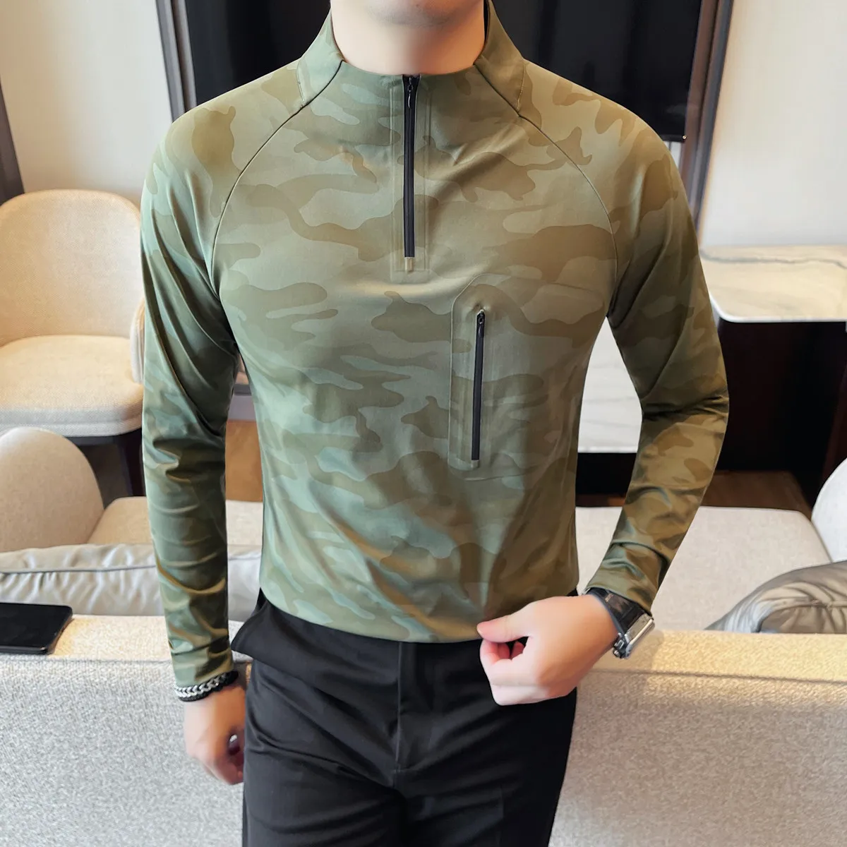 High Elastic Shark Skin T-Shirt For Man Fashion Autumn Winter Half Zipper Drop Shoulder Long Sleeve Men's T Shirts Slim Fit Tees
High Elastic Shark Skin T-Shirt For Man Fashion Autumn Winter Half Zipper Drop Shoulder Long Sleeve Men's T Shirts Slim Fit Tees