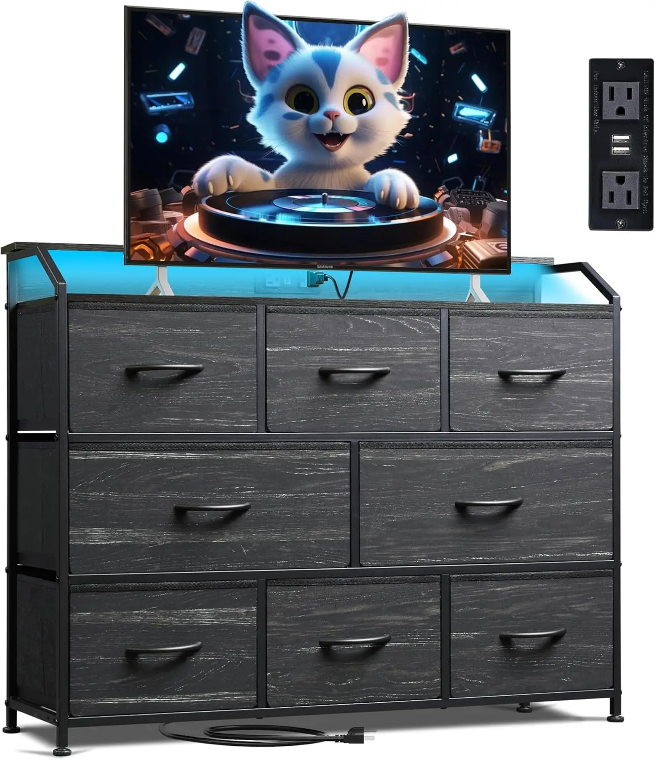 LED Dresser for Bedroom with Lights & Power Outlet, 8 Fabric Drawers Chest of Drawers for Living Room, Charcoal Black Wood Grain
LED Dresser for Bedroom with Lights & Power Outlet, 8 Fabric Drawers Chest of Drawers for Living Room, Charcoal Black Wood Grain