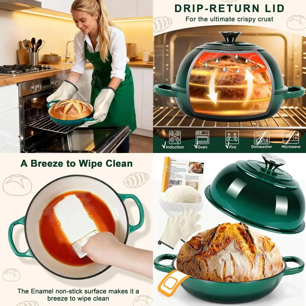 Enameled Cast Iron Dutch Oven Pot with Lid, Multi-Functional Bread Pan, Sourdough Supplies, Proving Basket, Cast Iron Bread Oven
Enameled Cast Iron Dutch Oven Pot with Lid, Multi-Functional Bread Pan, Sourdough Supplies, Proving Basket, Cast Iron Bread Oven