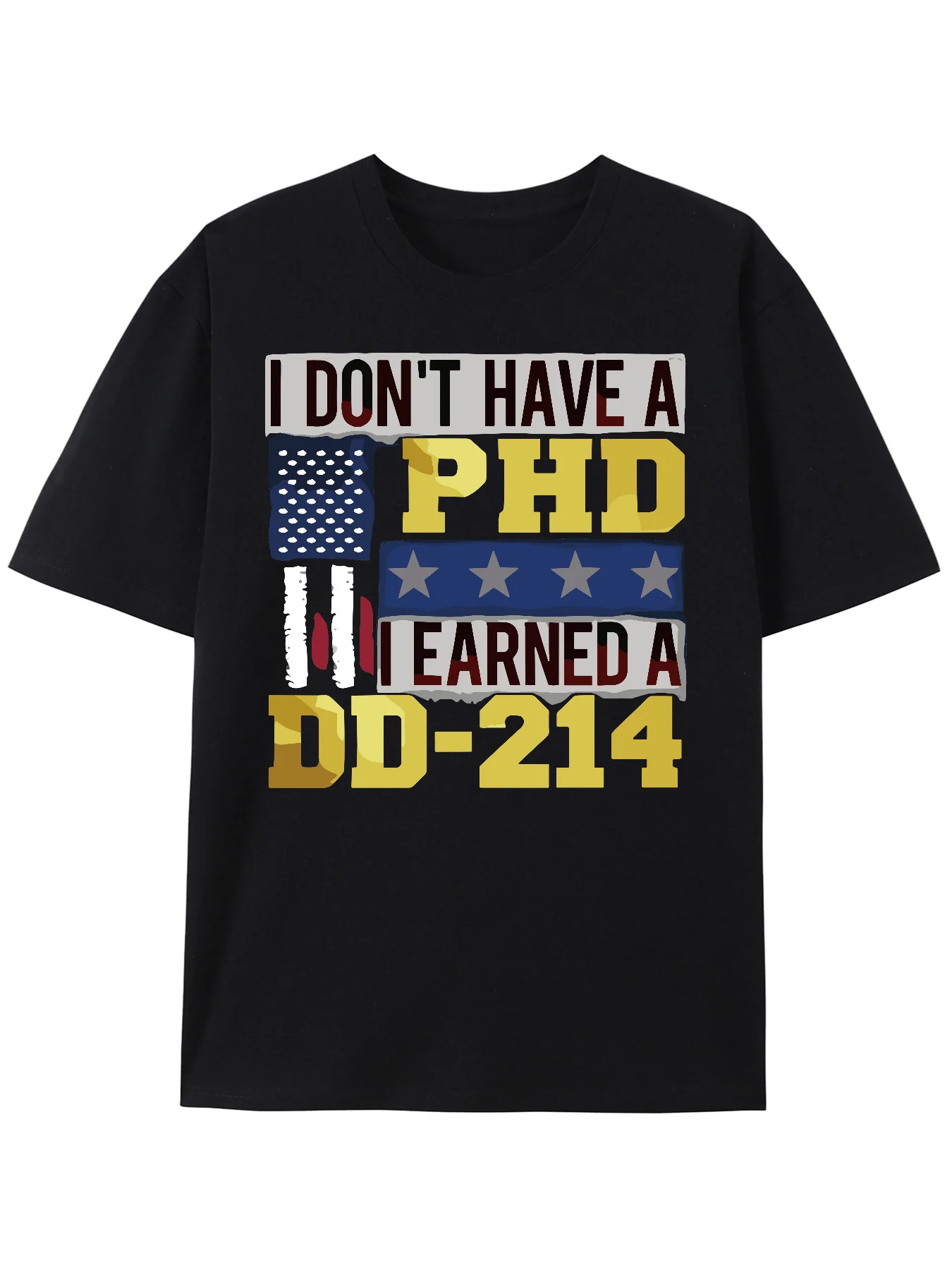 Men's DD-214 Graphic T-Shirt - "I Earned A Ph.D. in 3.14 Days" Design with American Flag
Men's DD-214 Graphic T-Shirt - "I Earned A Ph.D. in 3.14 Days" Design with American Flag