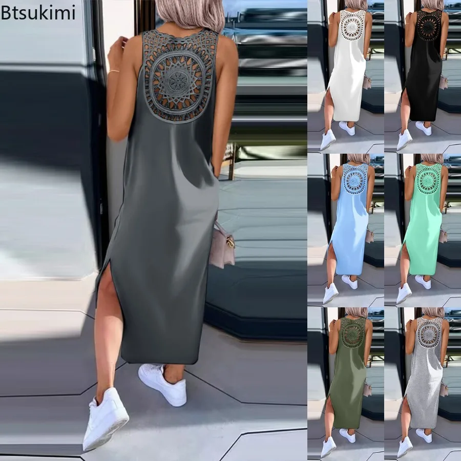 2025 Women's New Summer Casual Loose Beach Long Dress Elegant Simple Solid Color Lace Hollow Out Sleeveless Dress Femme Vestidos
2025 Women's New Summer Casual Loose Beach Long Dress Elegant Simple Solid Color Lace Hollow Out Sleeveless Dress Femme Vestidos