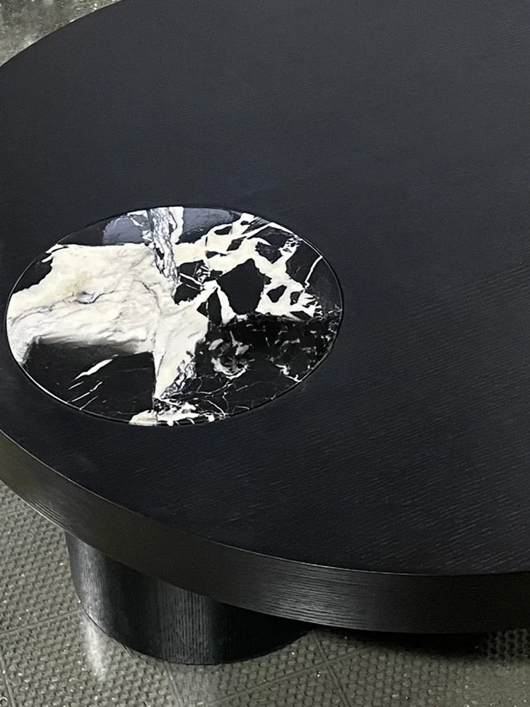 French minimalist natural, black marble coffee table, small round table, solid wood thickened round, villa living room
French minimalist natural, black marble coffee table, small round table, solid wood thickened round, villa living room