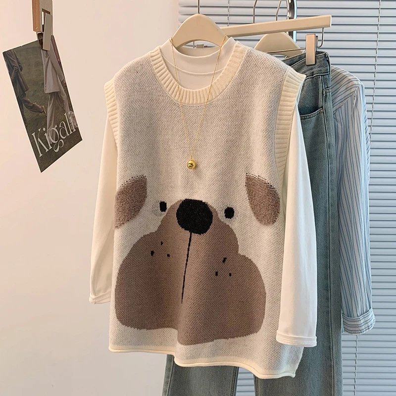 Осень-зима, новый повседневный свободный слиток, круглый свитер, жилет, топ, тонкий пуловер с мультяшным принтом для женщин, Ci Commute
Осень-зима, новый повседневный свободный слиток, круглый свитер, жилет, топ, тонкий пуловер с мультяшным принтом для женщин, Ci Commute