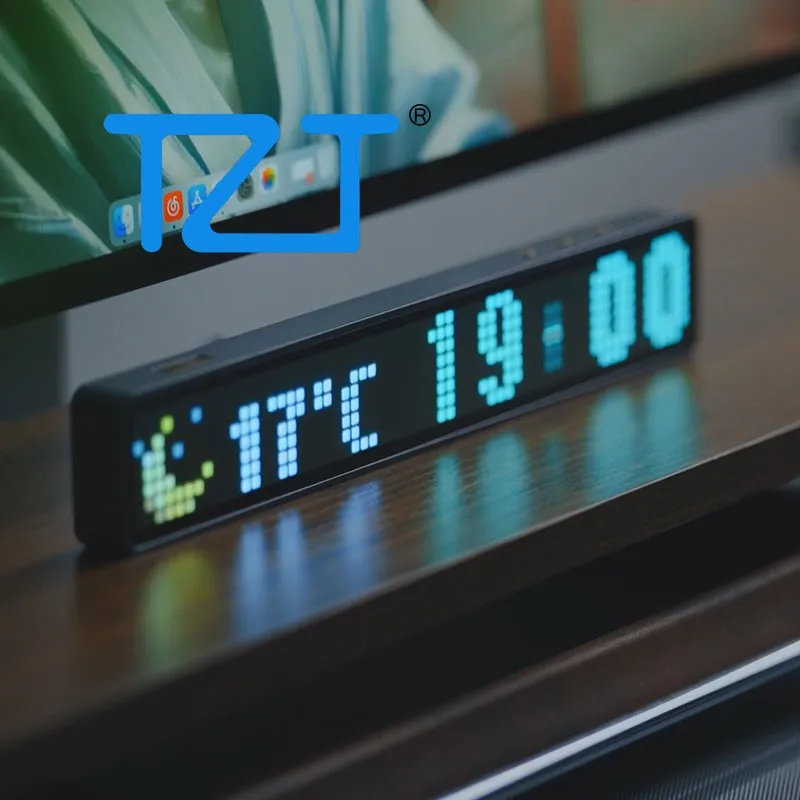 TZT Aluminum Alloy Version LED Dot Matrix Pixel Clock Pickup Voice Control Music Spectrum Light WiFi Time Weather Display Clock