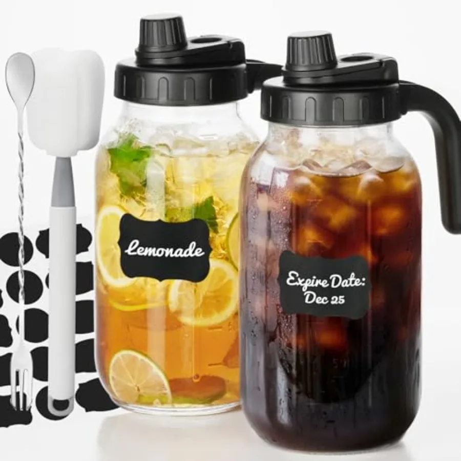 2 Pack Mason Jar Pitcher - Airtight and Leakproof Glass Pitcher with Lid Perfect for Juice Cold Brew and Sun Tea - 2 Quart 64 o
2 Pack Mason Jar Pitcher - Airtight and Leakproof Glass Pitcher with Lid Perfect for Juice Cold Brew and Sun Tea - 2 Quart 64 o