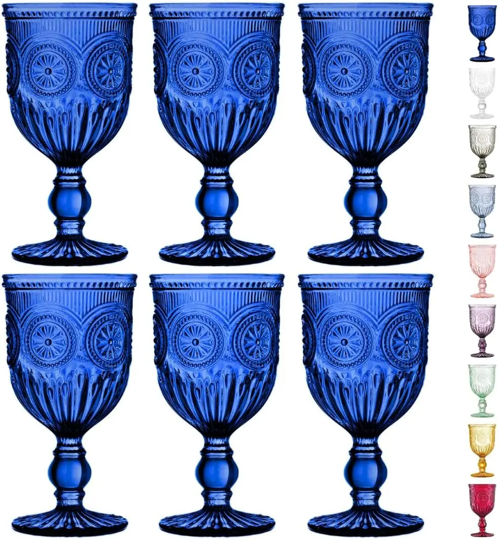 Wine Glasses Set of 6 Goblets - Handcrafted Cobalt Blue Glassware with Sunflower Motif, Dishwasher Safe
Wine Glasses Set of 6 Goblets - Handcrafted Cobalt Blue Glassware with Sunflower Motif, Dishwasher Safe