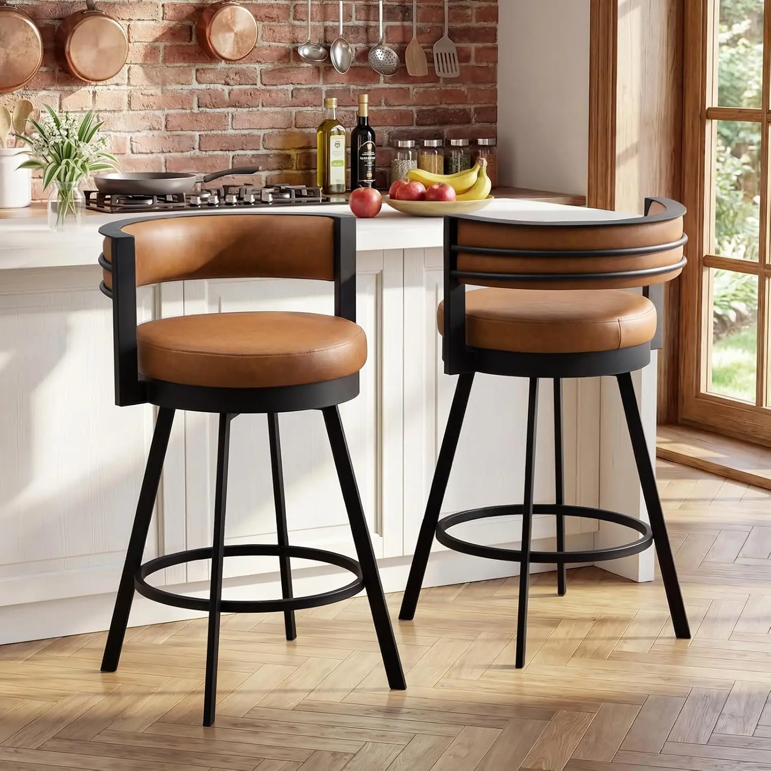 Swivel Counter Stools 26in Faux Leather Arms Back Metal Base Kitchen Dining Brown Customized
Swivel Counter Stools 26in Faux Leather Arms Back Metal Base Kitchen Dining Brown Customized