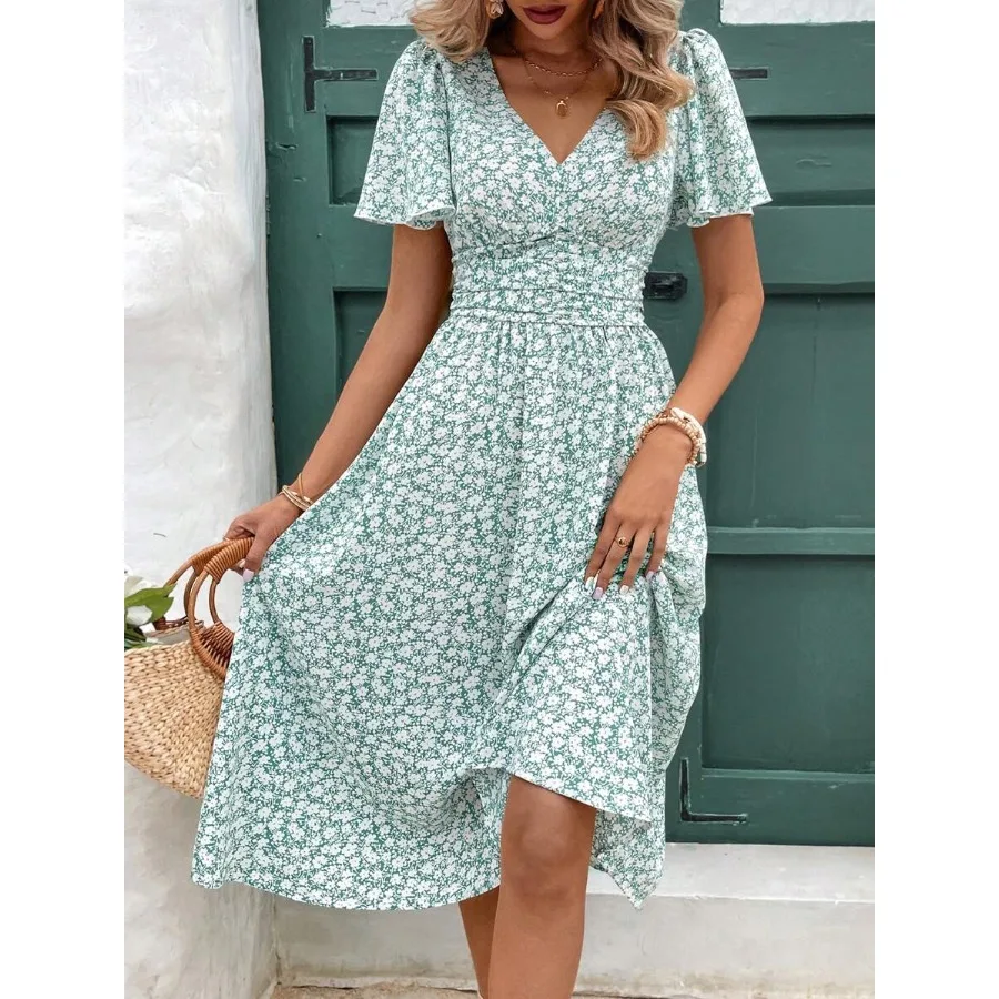 Women Summer Vacation Style Full Floral Print V-Neck Ruffle Short Sleeve Long Dress,Summer Dresses For Women,Pastel Flower Beach Holiday Resort
Women Summer Vacation Style Full Floral Print V-Neck Ruffle Short Sleeve Long Dress,Summer Dresses For Women,Pastel Flower Beach Holiday Resort