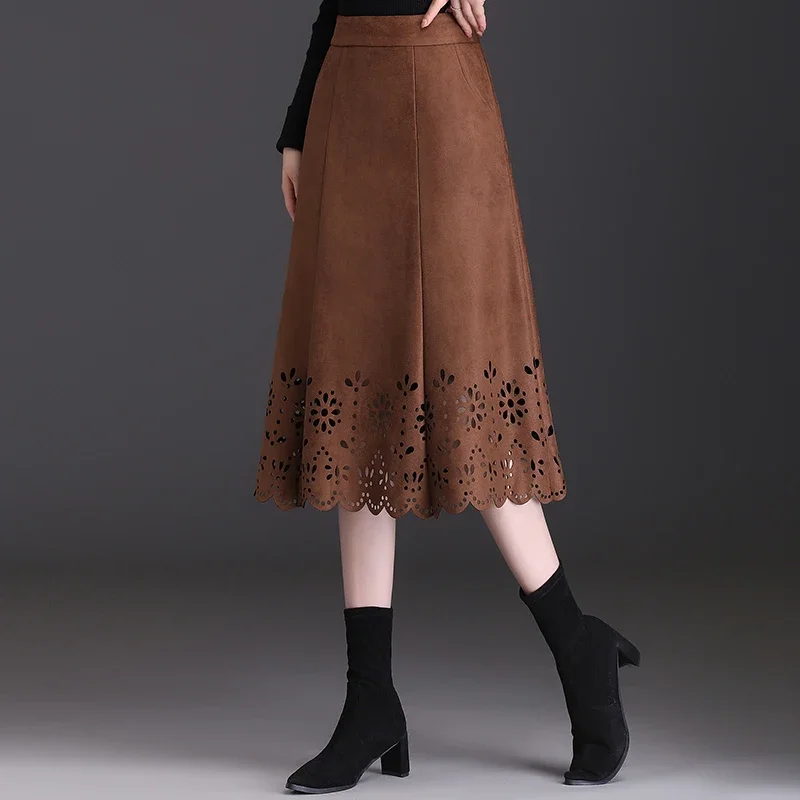 Hollow Design Faux Suede Skirt for Women Autumn Winter High Waist New MIDI Skirt Slimming Temperament Umbrella Skirt 2Color P311
Hollow Design Faux Suede Skirt for Women Autumn Winter High Waist New MIDI Skirt Slimming Temperament Umbrella Skirt 2Color P311