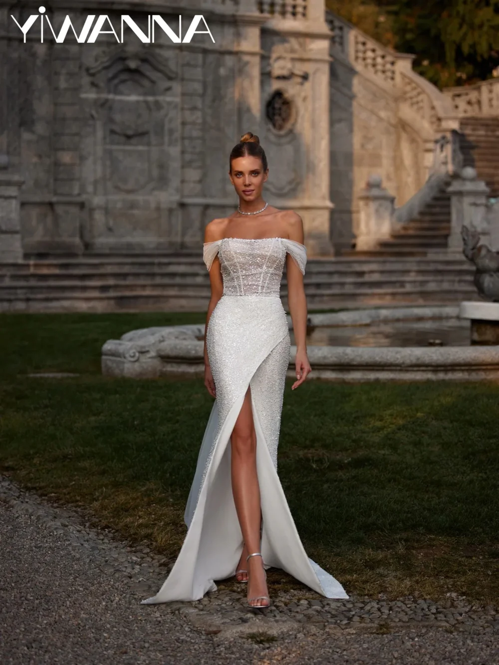 White Sparkling Beaded Wedding Dress Sexy Off Shoulder High Slit Bridal Gown Customized Floor-length Mermaid Dresses For Bride
White Sparkling Beaded Wedding Dress Sexy Off Shoulder High Slit Bridal Gown Customized Floor-length Mermaid Dresses For Bride