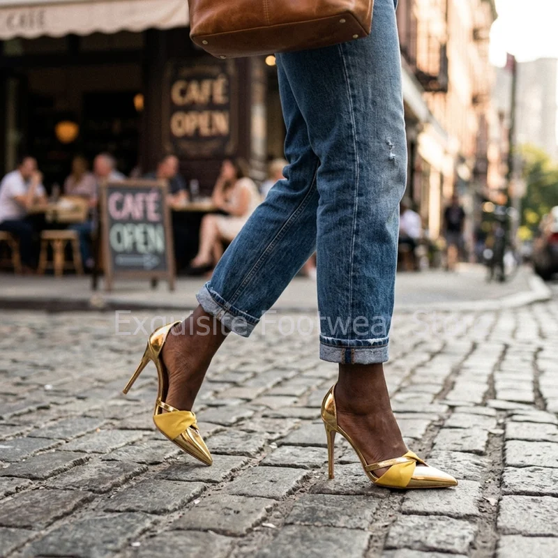 2026 New Arrival Luxury Metallic Gold Pumps Sexy Pointed Toe Hollow Out Yellow Satin Strap Stiletto High Heels Shoes Plus Size
2026 New Arrival Luxury Metallic Gold Pumps Sexy Pointed Toe Hollow Out Yellow Satin Strap Stiletto High Heels Shoes Plus Size