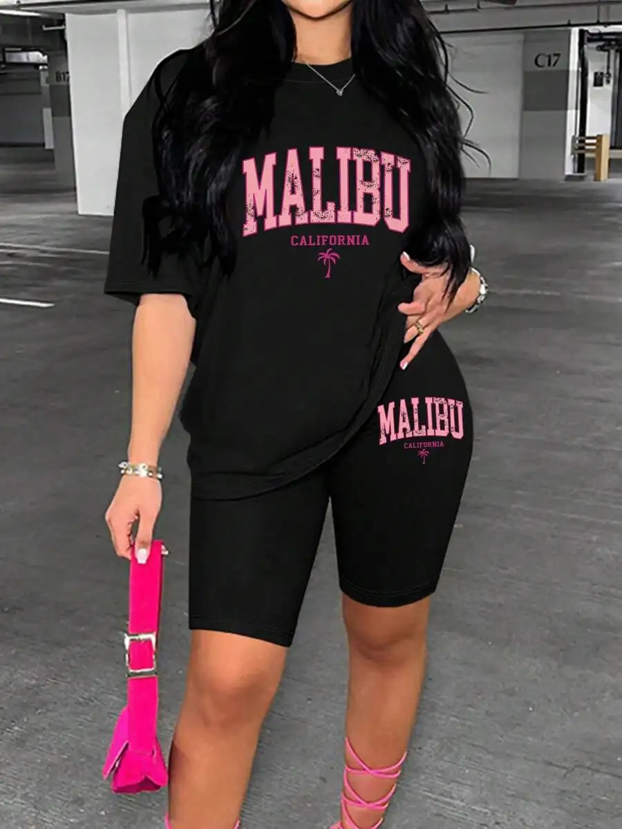 NostaNoir Ladies' Printed Casual Short Sleeve T-Shirt And Shorts Set 13 S644b42fd98b64dc88d9219736b4ddad2r