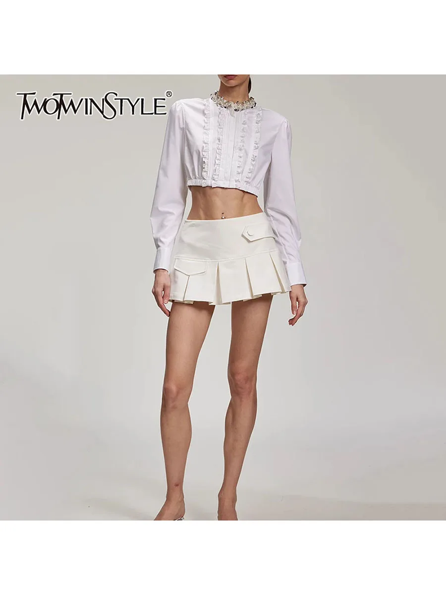 TWOTWINSTYL Винтажные комплекты из двух предметов для женщин, рубашка с круглым вырезом и длинными рукавами, рубашка со складками в виде грибка, юбка с высокой талией, элегантный женский комплект
TWOTWINSTYL Винтажные комплекты из двух предметов для женщин, рубашка с круглым вырезом и длинными рукавами, рубашка со складками в виде грибка, юбка с высокой талией, элегантный женский комплект