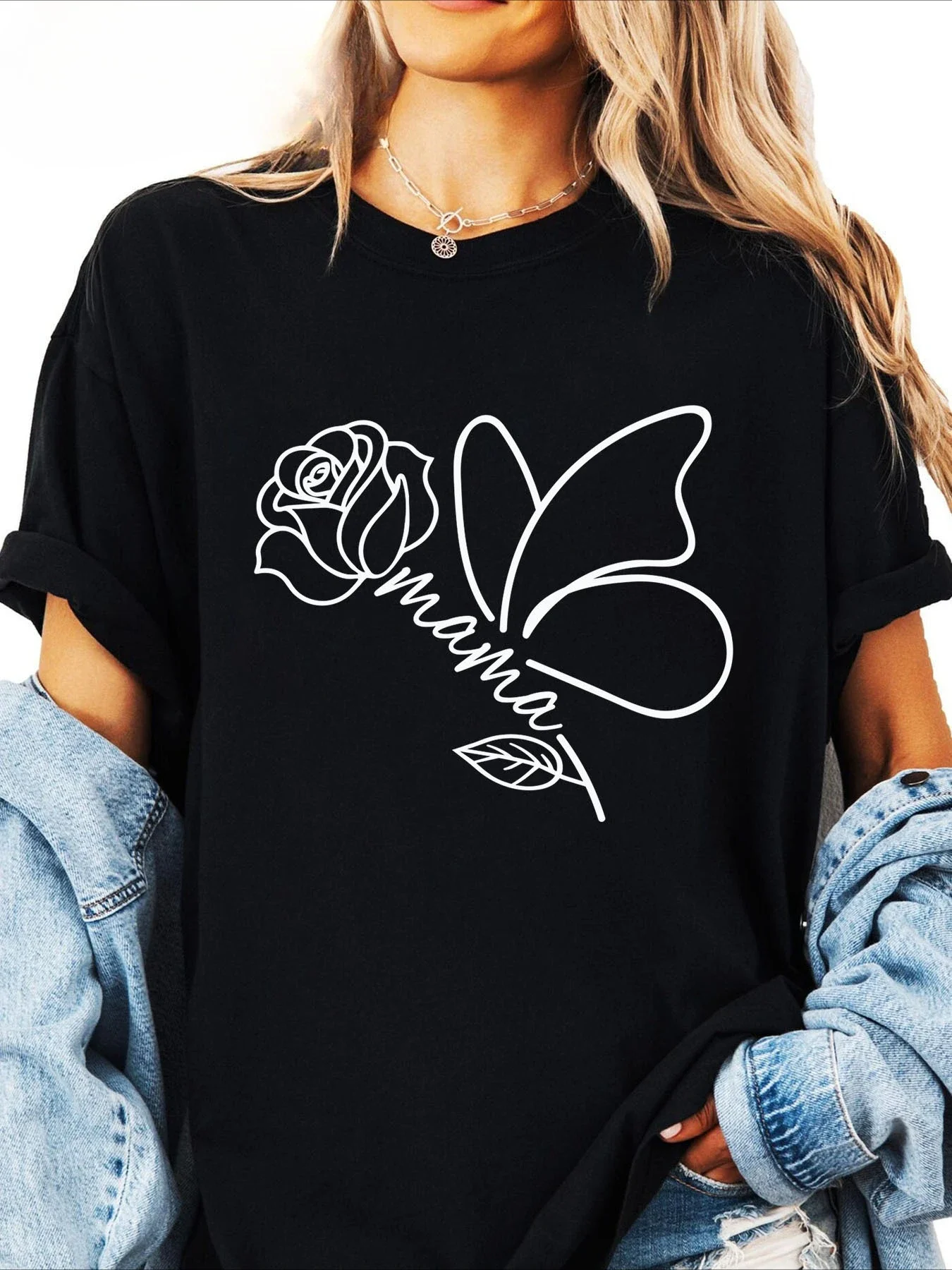 Летняя женская футболка с цветочными ветками и узором в виде бабочки, топ с короткими рукавами и круглым вырезом, повседневная женская летняя одежда
Летняя женская футболка с цветочными ветками и узором в виде бабочки, топ с короткими рукавами и круглым вырезом, повседневная женская летняя одежда