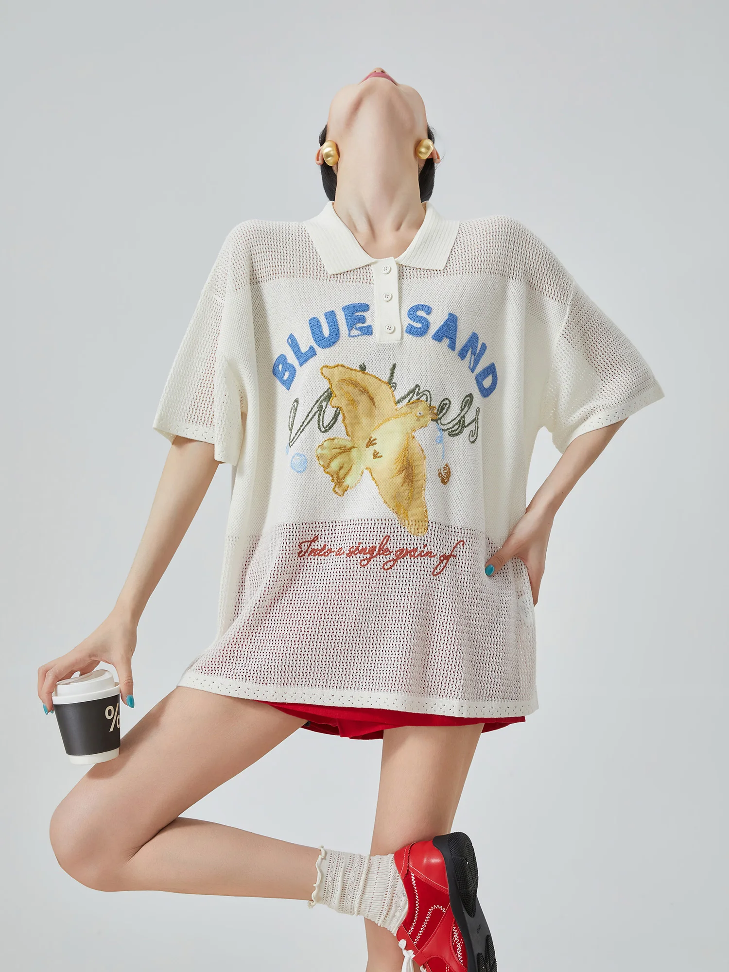White Bird Letter Embroidery Short Sleeve Hollow Knitted Summer Top Loose Shoulder Drop Breathable Casual Style Women's T-shirt
White Bird Letter Embroidery Short Sleeve Hollow Knitted Summer Top Loose Shoulder Drop Breathable Casual Style Women's T-shirt