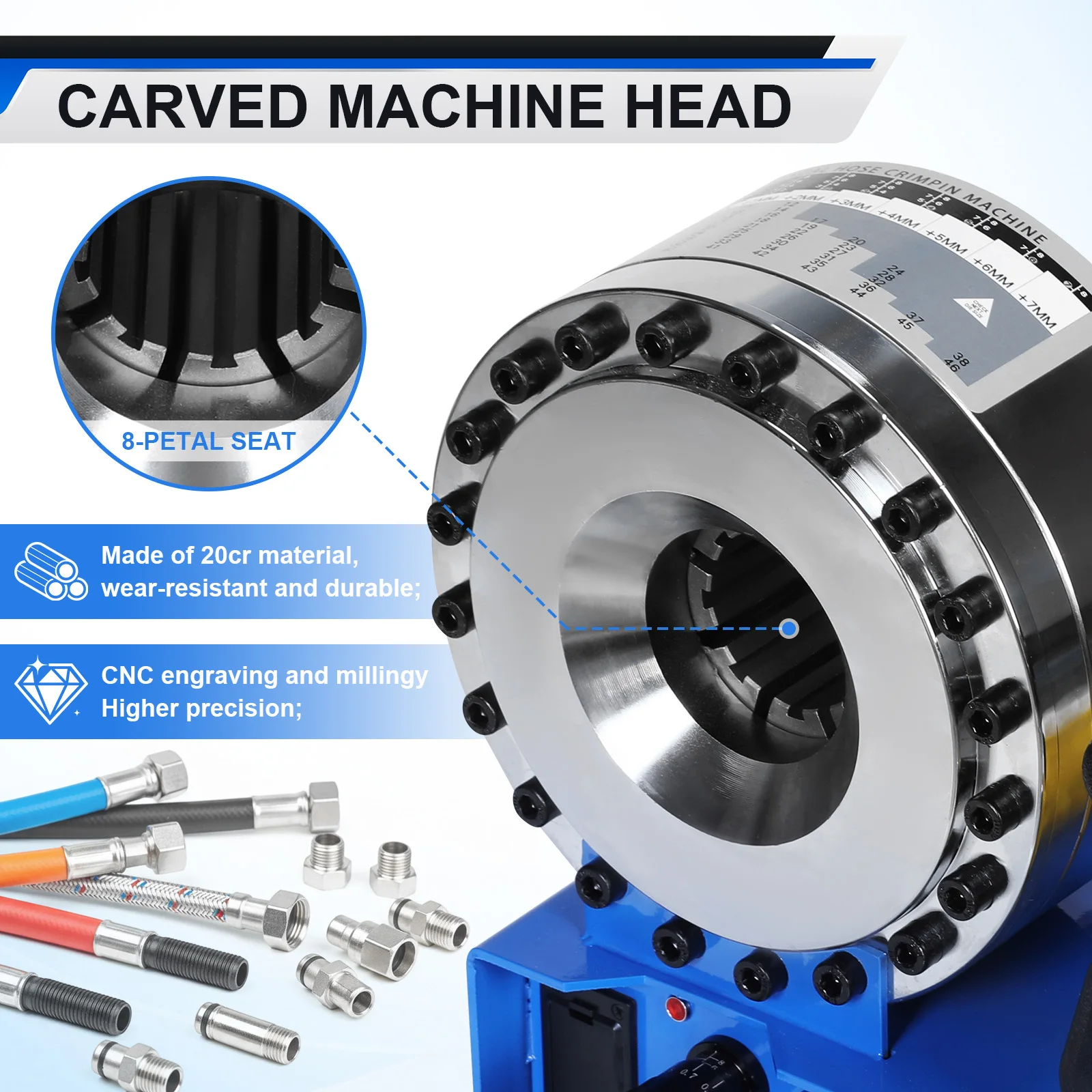 Гидравлический пресс для обжима шлангов с 8 наборами насадок, ручной, для труб и топливных магистралей, различных диаметров, для автомобилей и экскаваторов
Гидравлический пресс для обжима шлангов с 8 наборами насадок, ручной, для труб и топливных магистралей, различных диаметров, для автомобилей и экскаваторов
