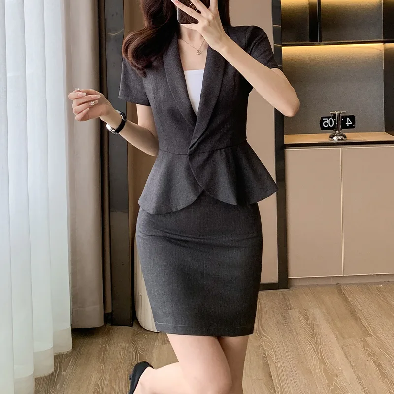 Fashion Suit Skirt Summer Thin Short-Sleeved Suit Jacket Female Business Suit Beauty Salon Jewelry Shop Front Stage Work Wear Cl
Fashion Suit Skirt Summer Thin Short-Sleeved Suit Jacket Female Business Suit Beauty Salon Jewelry Shop Front Stage Work Wear Cl