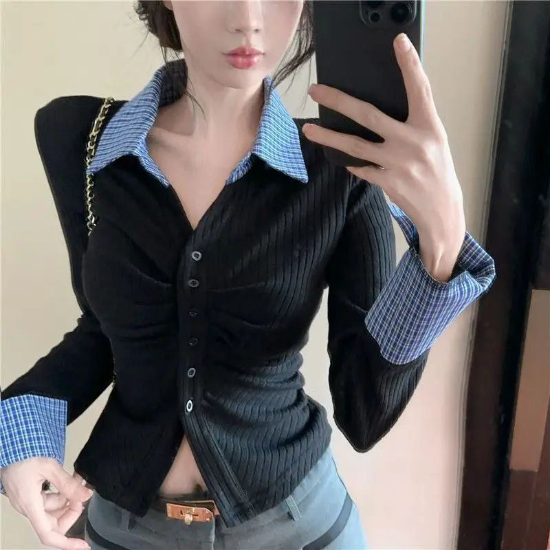 Preppy Style Plaid Patchwork Pleated Tops Spring Autumn New Long Sleeve Polo Neck Sweet T Shirts Korean Fashion Women Clothing
Preppy Style Plaid Patchwork Pleated Tops Spring Autumn New Long Sleeve Polo Neck Sweet T Shirts Korean Fashion Women Clothing