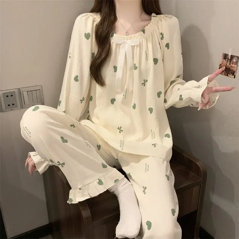Spring Autumn Long Sleeve Pajama Sets Princess Style Korean Cute Floral Long Sleeve 2-Piece Set Two Pieces Women's Clothing Pj 
Spring Autumn Long Sleeve Pajama Sets Princess Style Korean Cute Floral Long Sleeve 2-Piece Set Two Pieces Women's Clothing Pj