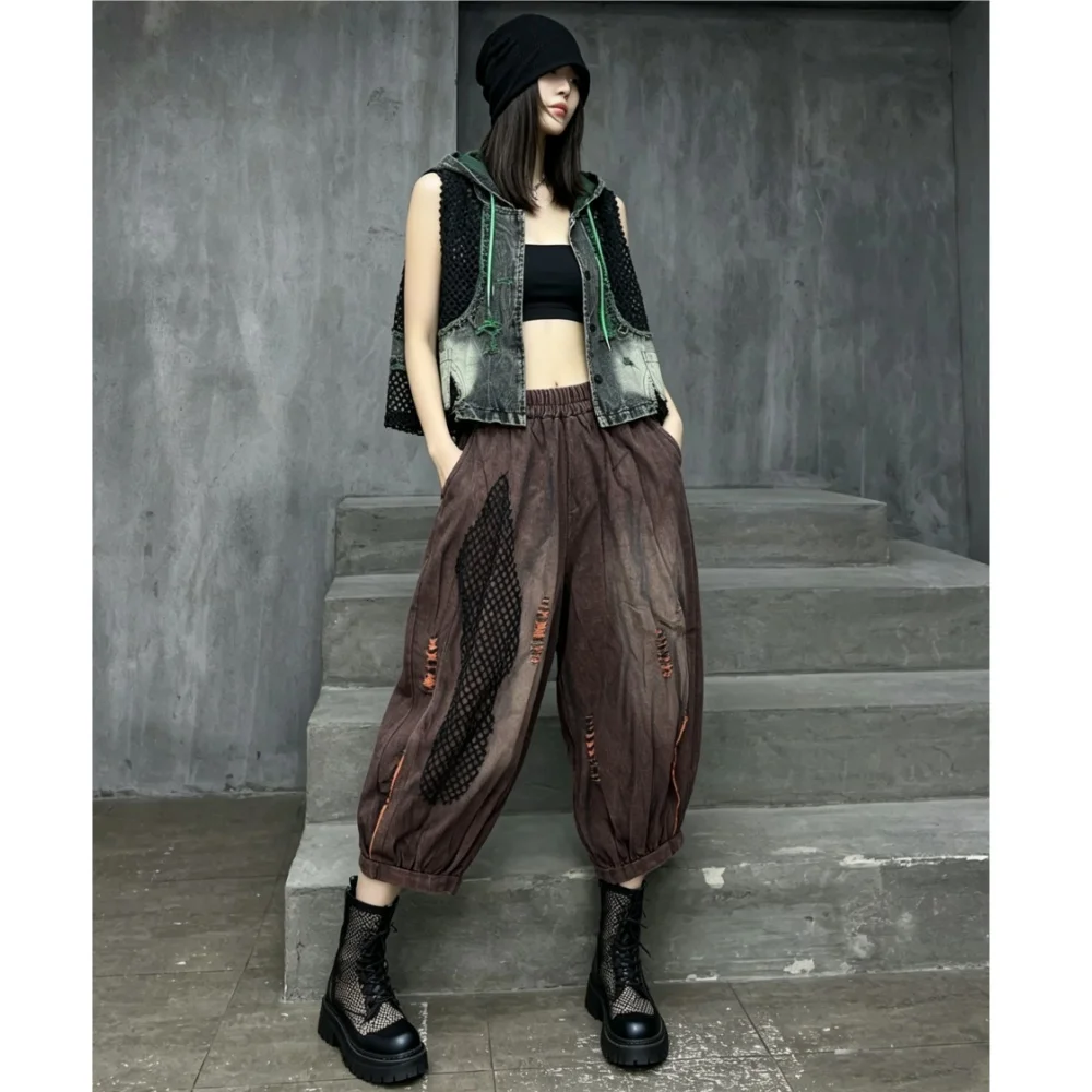 Trendy Cool Thin Denim Patchwork Mesh Hooded Vest + Wide-leg Pants Two-piece Set Women Summer Loose Fashion Suit XY282
Trendy Cool Thin Denim Patchwork Mesh Hooded Vest + Wide-leg Pants Two-piece Set Women Summer Loose Fashion Suit XY282