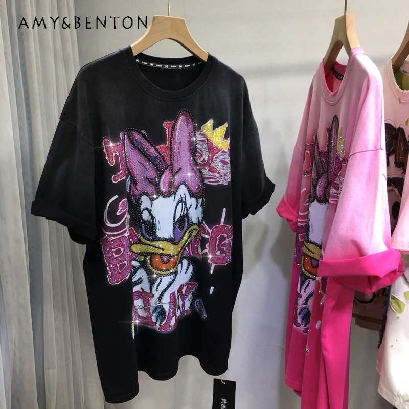 Heavy Industry Diamond Drills T-Shirt Cute Cartoon Crew Neck Loose Medium And Long Top Cotton Tees Versatile Summer Pink Tshirts
Heavy Industry Diamond Drills T-Shirt Cute Cartoon Crew Neck Loose Medium And Long Top Cotton Tees Versatile Summer Pink Tshirts