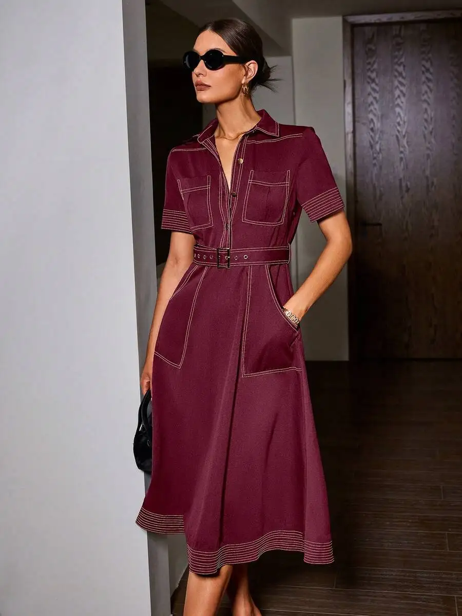 Womens Casual Short Sleeve Shirt Dress With Collar And Pockets Fitted Waist
Womens Casual Short Sleeve Shirt Dress With Collar And Pockets Fitted Waist