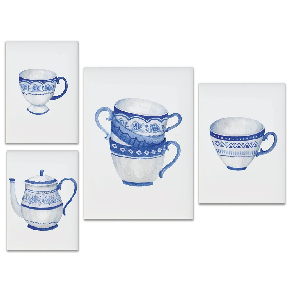 Chinese wind wall art prints, Chinese blue and white porcelain watercolor tea set art posters home decor
Chinese wind wall art prints, Chinese blue and white porcelain watercolor tea set art posters home decor
