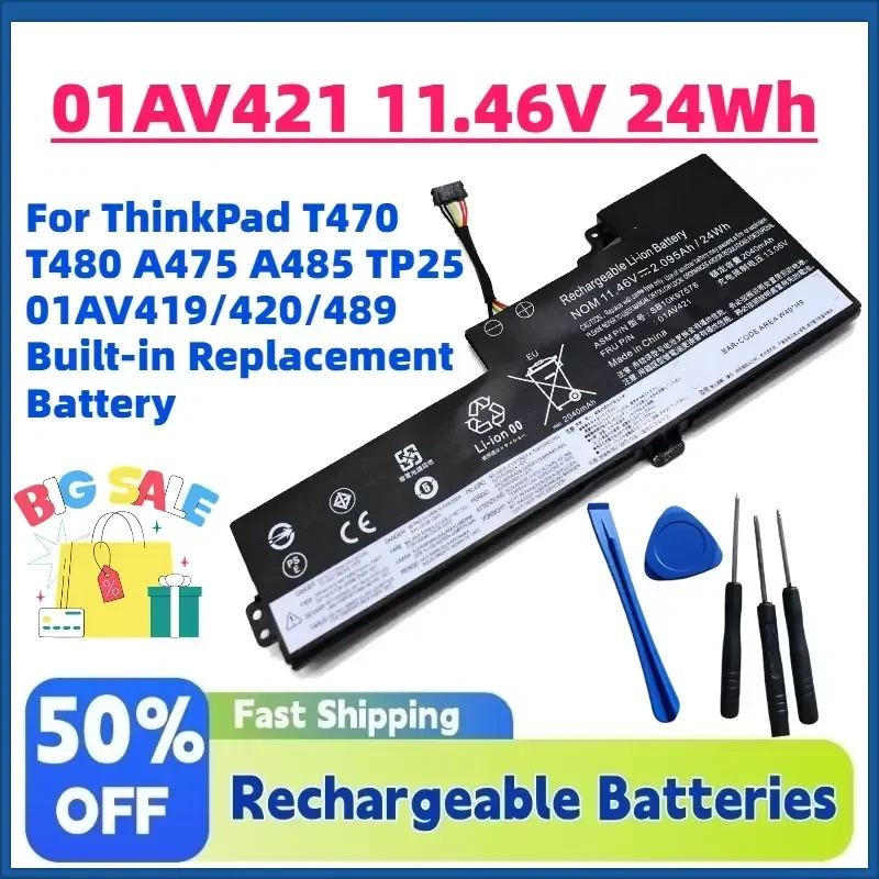 In Stock 01AV421 11.46V 24Wh Laptop Battery for ThinkPad T470 T480 A475 A485 TP25 01AV419/420/489 Built-in Replacement
In Stock 01AV421 11.46V 24Wh Laptop Battery for ThinkPad T470 T480 A475 A485 TP25 01AV419/420/489 Built-in Replacement