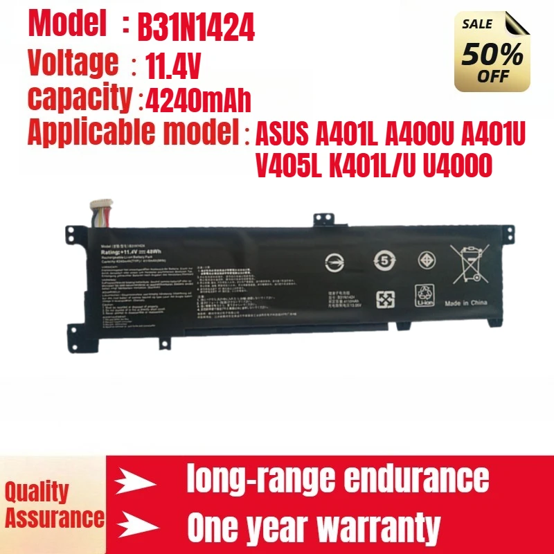 B31N1424 Аккумулятор для ноутбука ASUS, подходит для ASUS A401L A400U A401U V405L K401L/U U4000, оригинальный литий-ионный аккумулятор
B31N1424 Аккумулятор для ноутбука ASUS, подходит для ASUS A401L A400U A401U V405L K401L/U U4000, оригинальный литий-ионный аккумулятор