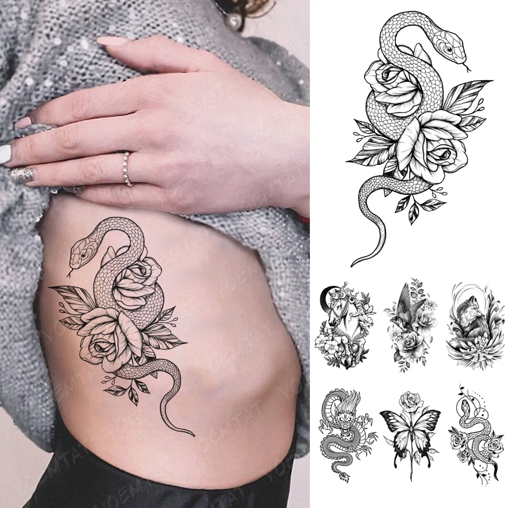 Waterproof Temporary Tattoo Sticker simple line dragon snake Rose Flash Tattoos Gothic Y2K Body Art Arm Fake Tatoo Men Women
Waterproof Temporary Tattoo Sticker simple line dragon snake Rose Flash Tattoos Gothic Y2K Body Art Arm Fake Tatoo Men Women