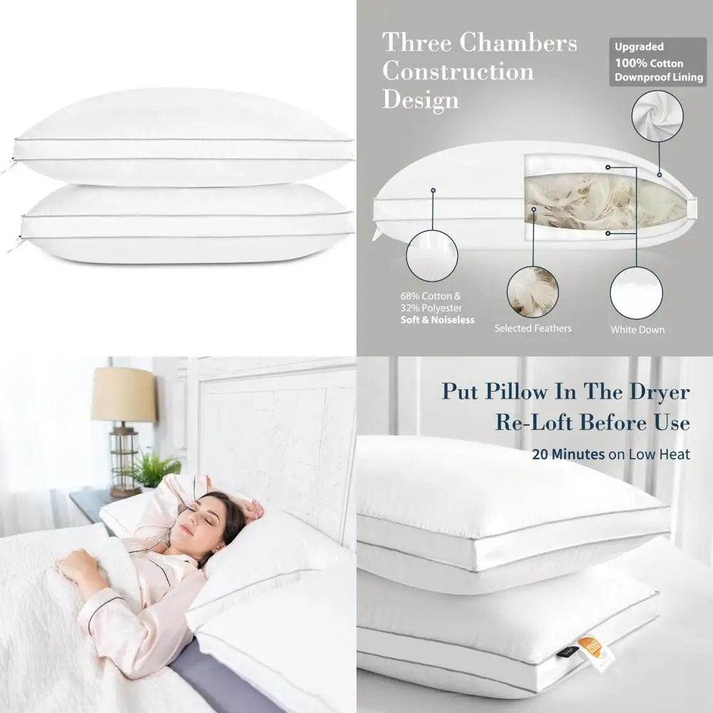 Luxury Feather Down Pillow - Standard Queen Size for Comfortable Sleep, Plush Hotel-Quality Pillow with Low Profile and Soft Gus
Luxury Feather Down Pillow - Standard Queen Size for Comfortable Sleep, Plush Hotel-Quality Pillow with Low Profile and Soft Gus