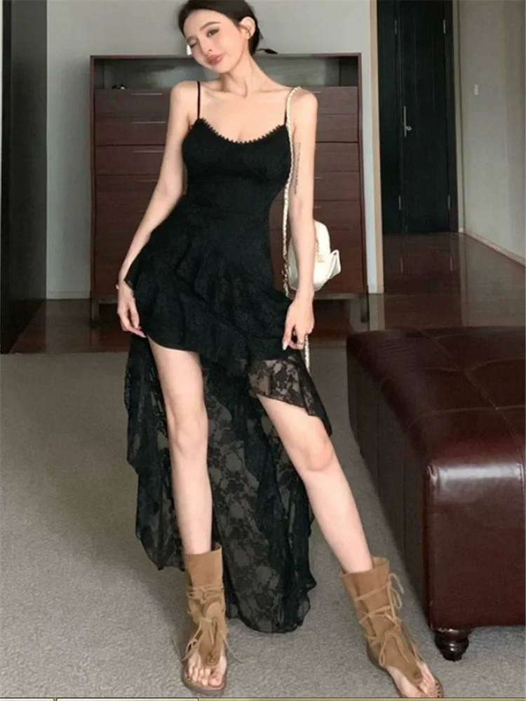 Summer Hotsweet Y2k Fashion Small Girl Black White Irregular Dress Vacation Women V Neck Sexy High Split Ruffles Lace Slip Dress
Summer Hotsweet Y2k Fashion Small Girl Black White Irregular Dress Vacation Women V Neck Sexy High Split Ruffles Lace Slip Dress