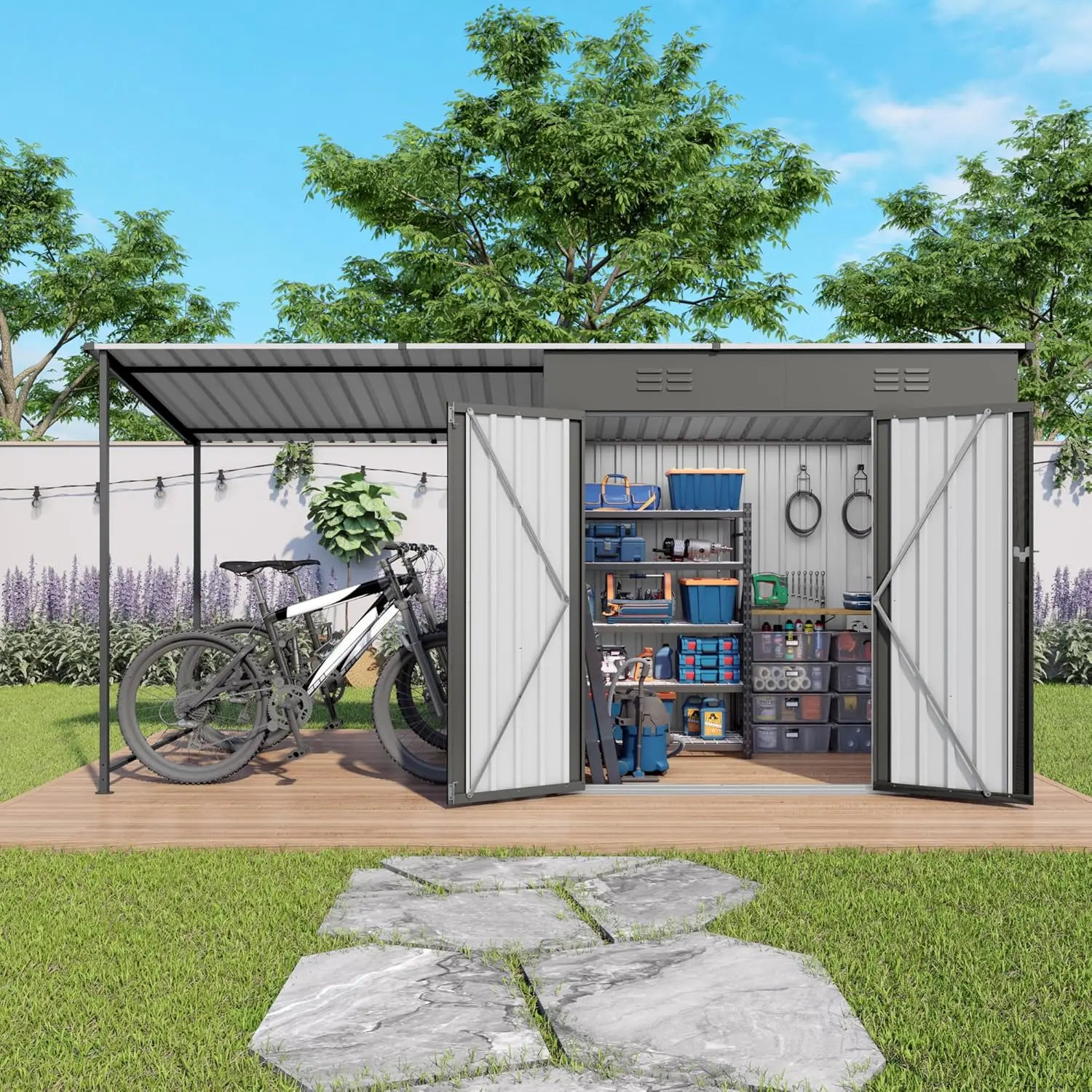 Metal Outdoor Storage Shed Pergola 2-in-1 UV Sloped Roof 12x4ft Backyard Patio Garden, Customized
Metal Outdoor Storage Shed Pergola 2-in-1 UV Sloped Roof 12x4ft Backyard Patio Garden, Customized