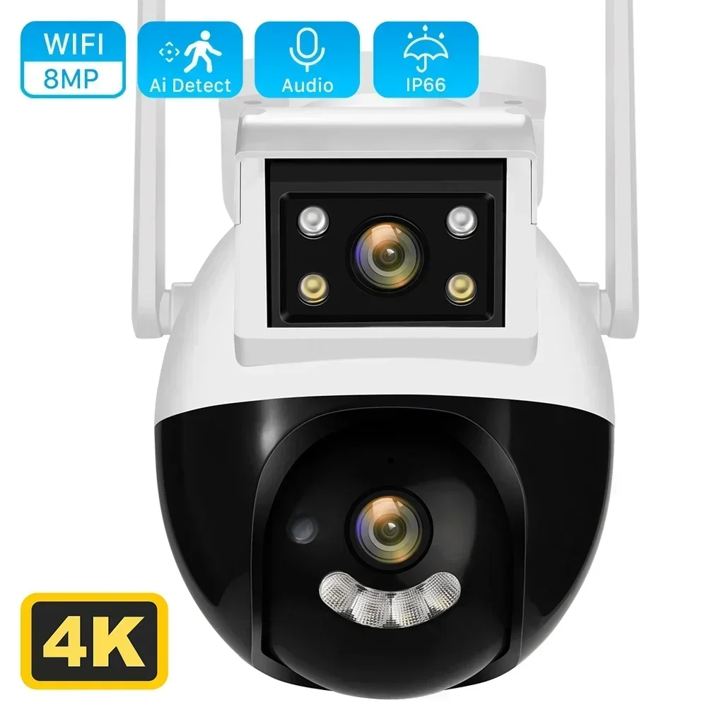8MP 4K Dual Lens Wifi PTZ Camera Live Dual Screen Ai Auto Tracking Human Detection Outdoor IP Camera Video Surveillance Camera
8MP 4K Dual Lens Wifi PTZ Camera Live Dual Screen Ai Auto Tracking Human Detection Outdoor IP Camera Video Surveillance Camera