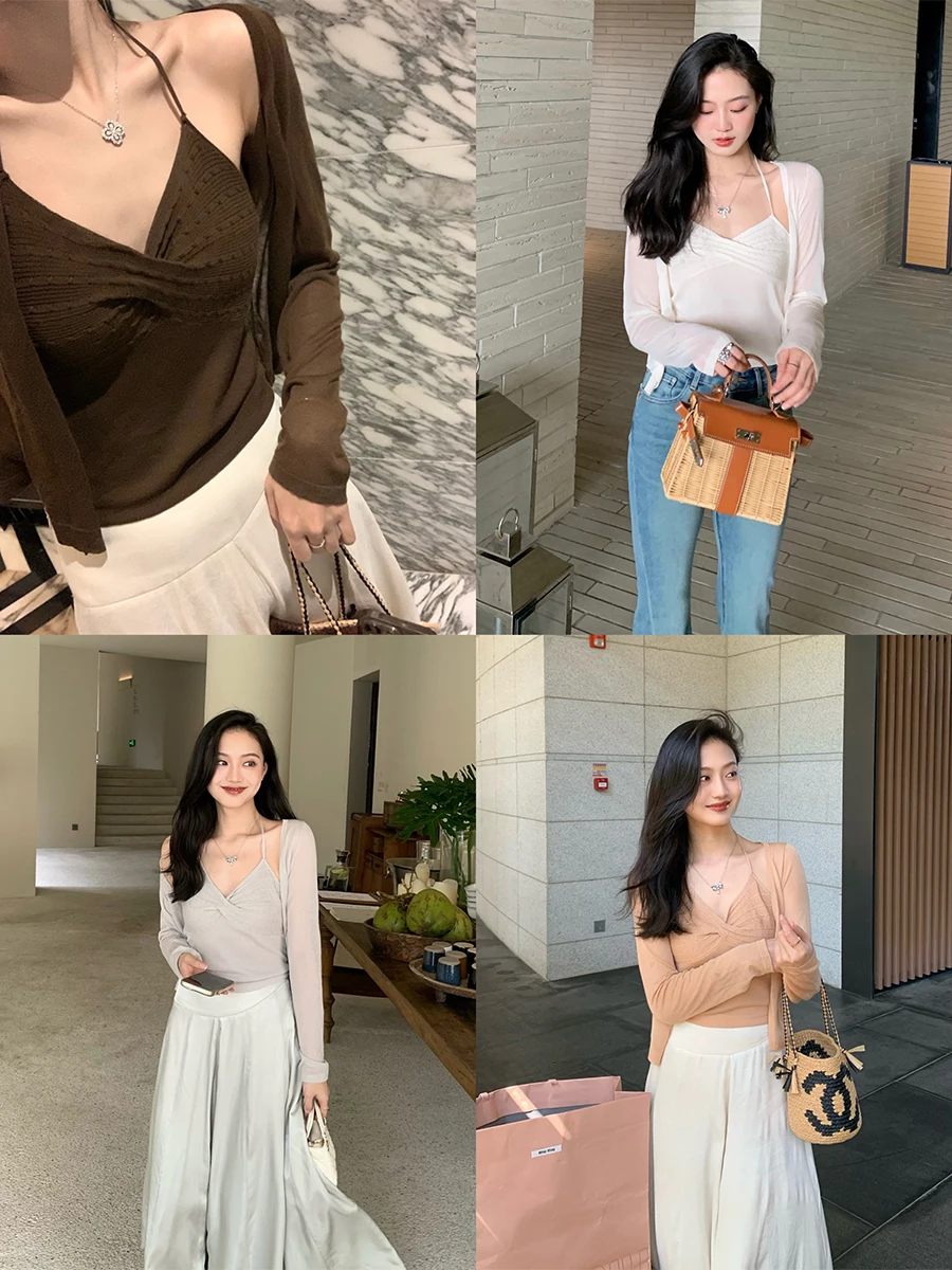 Tina Camisole Open Cardigan Two-Piece Set Three Colors Women's Vest Tops Regular Length Inner Wear Spring Season Fabric
Tina Camisole Open Cardigan Two-Piece Set Three Colors Women's Vest Tops Regular Length Inner Wear Spring Season Fabric