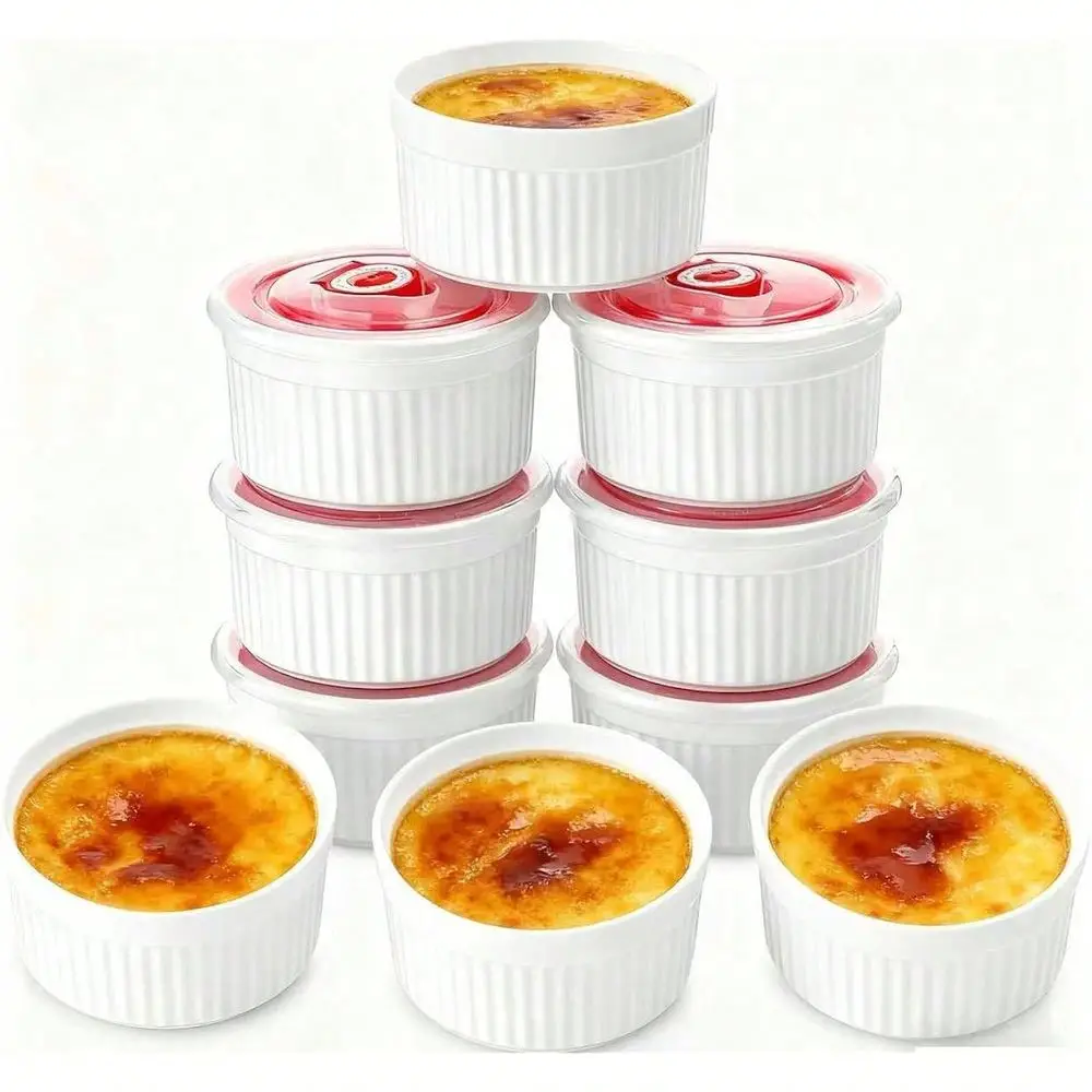 With Lids Set Of 6, 8 Oz Porcelain Creme Brulee Souffle Rekins With Covers, White Pudding Custard Cups Rik For Baking, Small Bo
With Lids Set Of 6, 8 Oz Porcelain Creme Brulee Souffle Rekins With Covers, White Pudding Custard Cups Rik For Baking, Small Bo