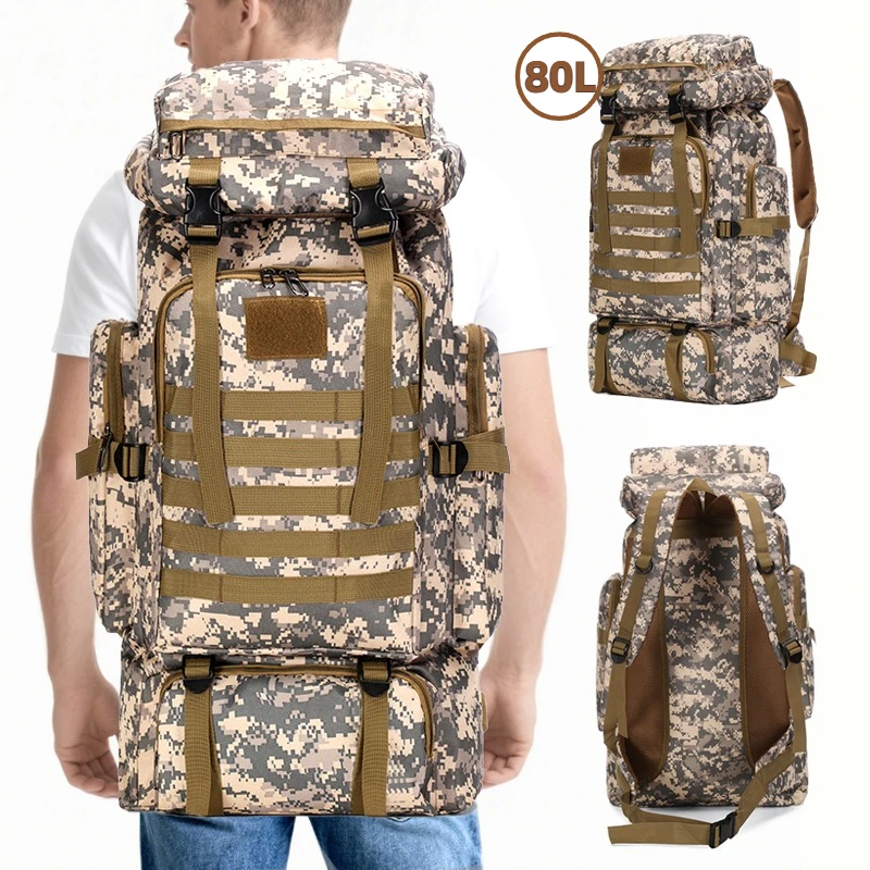 80L Tactical Backpack Waterproof Camouflage Hiking Rucksack Outdoor Travel Military Pack Large Capacity for Trekking Camp Sport
80L Tactical Backpack Waterproof Camouflage Hiking Rucksack Outdoor Travel Military Pack Large Capacity for Trekking Camp Sport