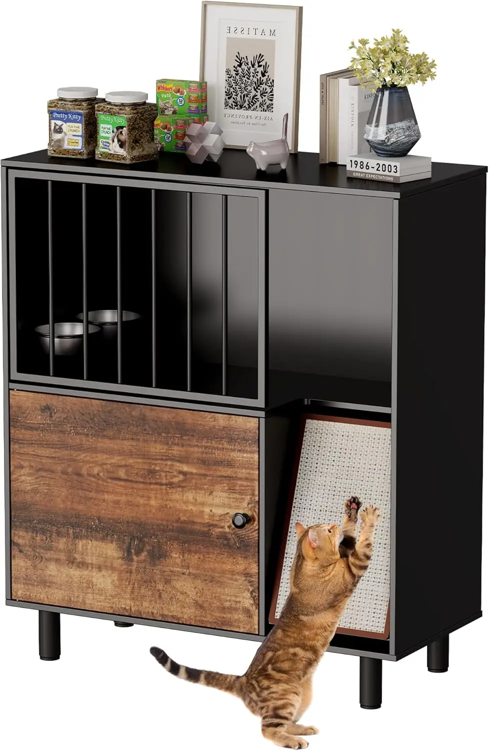 Dog Proof Cat Feeding Station with Storage, Scratching Board, and Raised Bowls for Indoor Cats
Dog Proof Cat Feeding Station with Storage, Scratching Board, and Raised Bowls for Indoor Cats