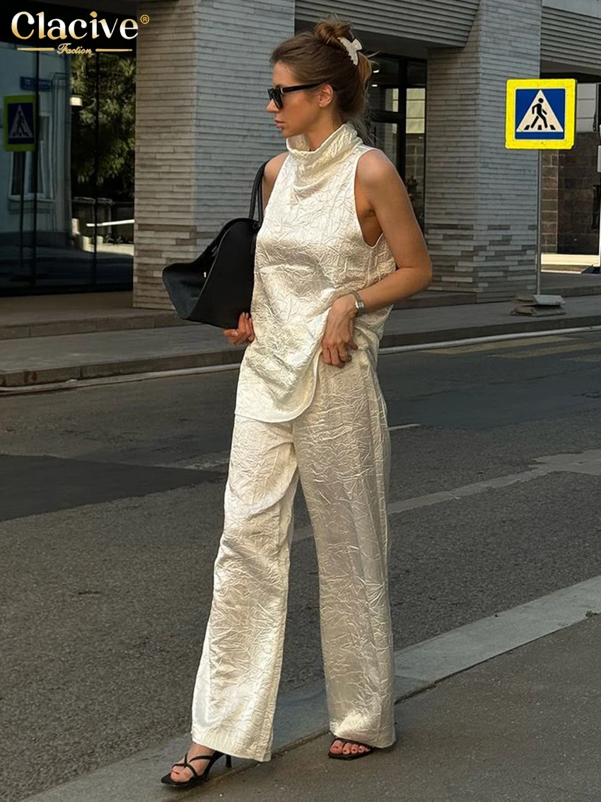 Clacive Summer Loose Beige 2 Piece Set Women Sexy Sleeveless Tank Top With High Waist Wide Pants Set Female Cltohing Streetwear
Clacive Summer Loose Beige 2 Piece Set Women Sexy Sleeveless Tank Top With High Waist Wide Pants Set Female Cltohing Streetwear